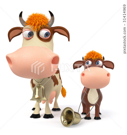 插图素材: 3d illustration cow with calf