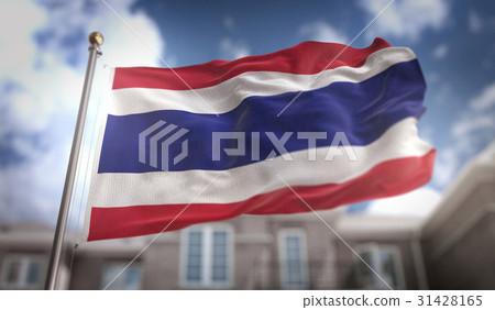 图库插图: thailand flag 3d rendering on blue sky building