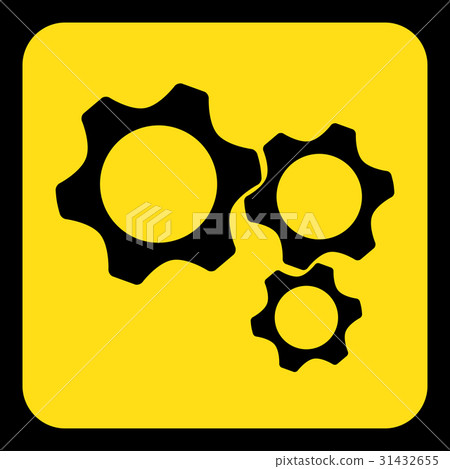 插图素材: yellow, black sign - three cogwheel icon