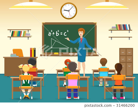 图库插图: kids sitting in classroom