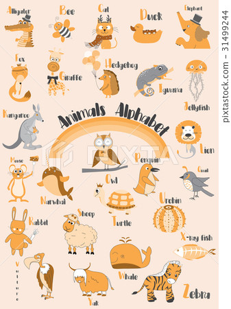 插图素材: cute zoo alphabet with funny animals in vector ,le