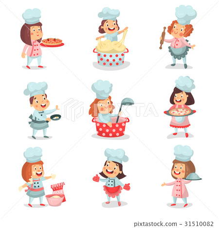 插图素材: cute little cook chief kids cartoon characters