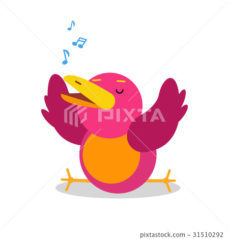 插图素材: funny cartoon bird character singing vector