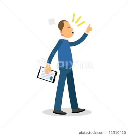 插图素材: angry office manager with notepad screaming, upset