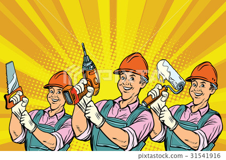 图库插图: construction worker with the repair tools