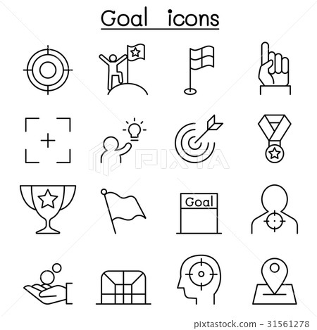 插图素材: goal icon set in thin line style