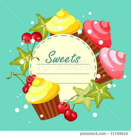 插图素材: sweet cupcakes card