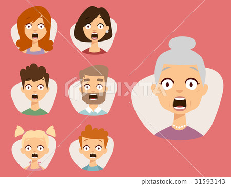 Vector Set Beautiful Emoticons Face Of People Fear Stock Illustration