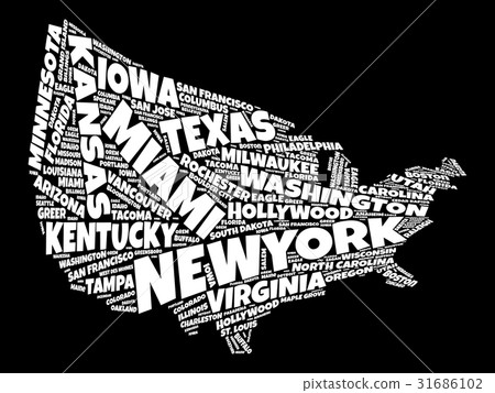 插图素材: usa map word cloud collage