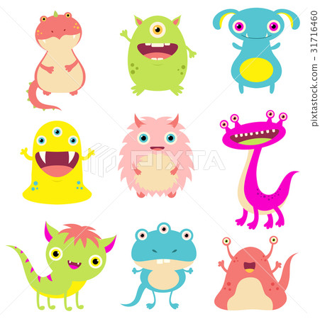 插图素材: set of cute cartoon monsters