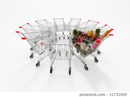 插图素材: one full shopping cart among empty shopping carts 查看