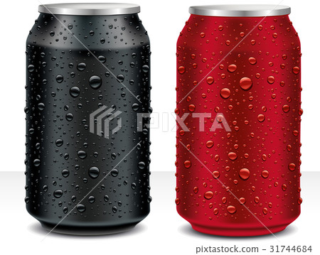 图库插图: aluminum cans in black, dark red with fresh water