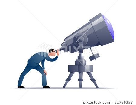 插图素材: vector cartoon astronomer looking through a