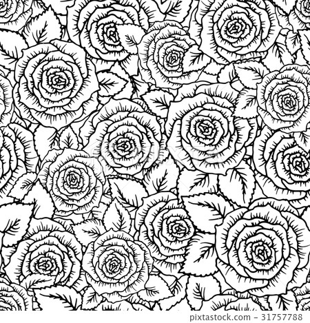 Beautiful Black And White Seamless Pattern Roses Stock Illustration