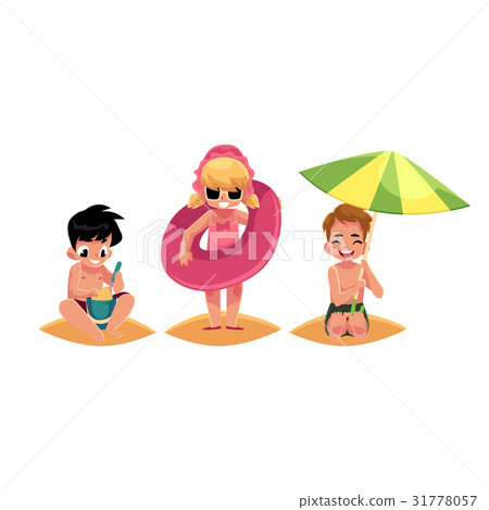 插图素材: babies, kids, children on the beach, sea summer