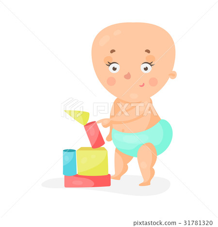 插图素材: sweet cartoon baby in a diaper playing with toy 查看
