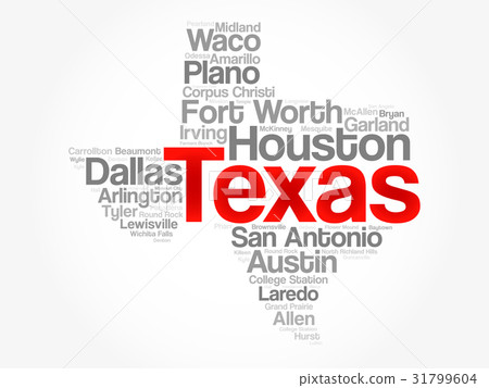 插图素材: list of cities in texas usa state word cloud