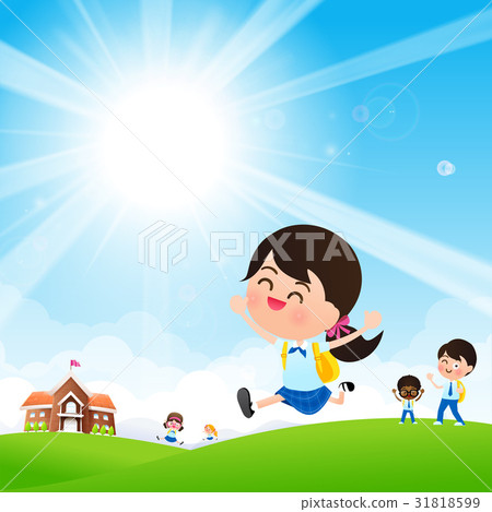 插图素材: back to school concept student kids jumping 查看全部