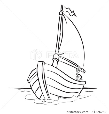 插图素材: boat cartoon - line drawn vector