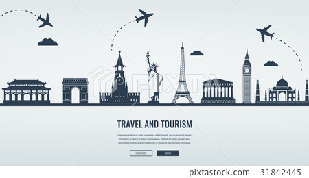 插图素材: travel composition with famous world landmarks