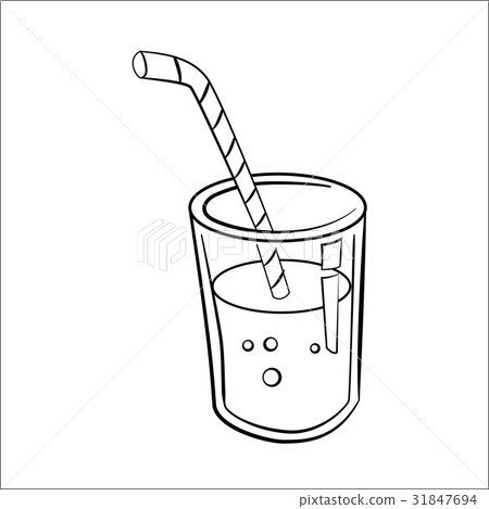 插图素材: glass of juice cartoon - line drawn vector