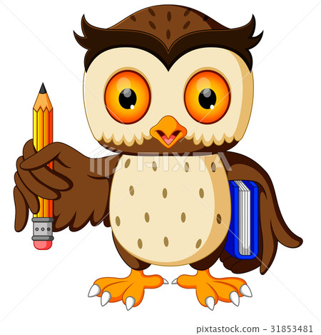 图库插图: owl carrying book and pencil