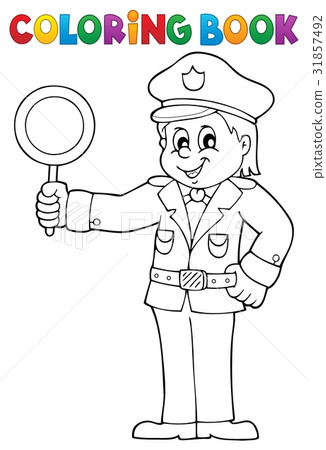 插图素材: coloring book policeman holds stop sign