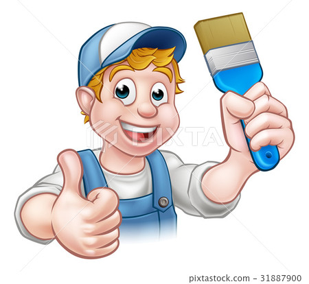 Handyman Painter Decorator Holding Paintbrush Stock Illustration