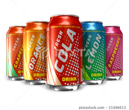 插图素材 set of refreshing soda drinks in metal cans