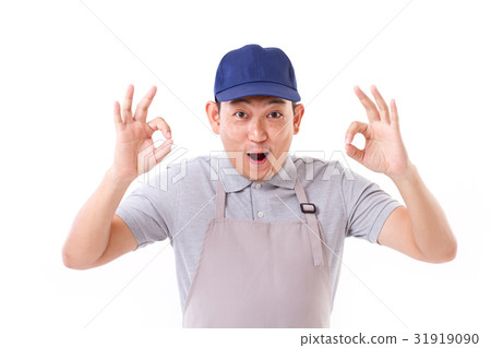 图库照片: exited worker, employer with ok hand gesture