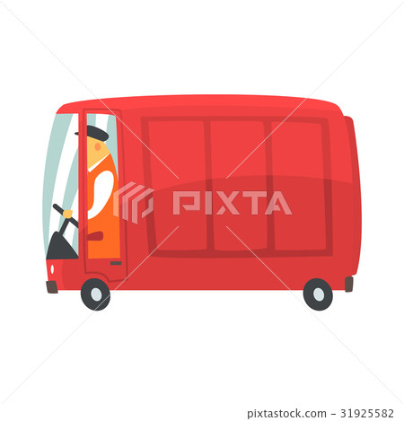 插图素材: red cartoon retro cargo van, commercial transport