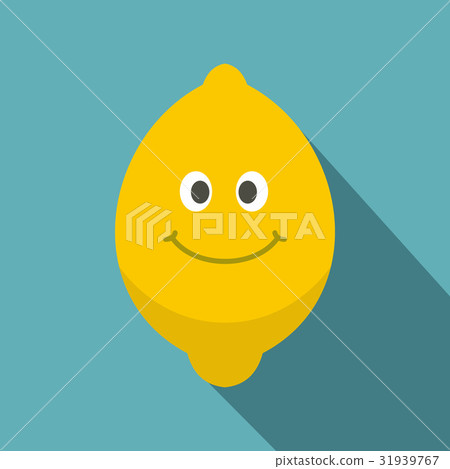 插图素材: smiling lemon fruit icon, flat style