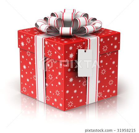 图库插图: gift or present box with ribbon bow and label tag