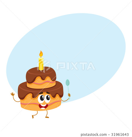 插图素材: birthday party cake character with smiling human