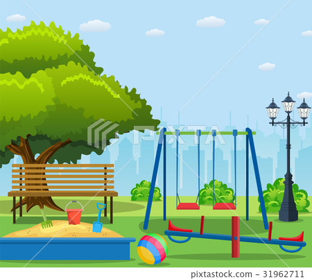 插图素材: kids playground cartoon concept background.