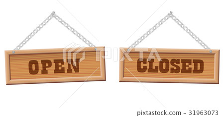 图库插图: open closed store sign wooden boards