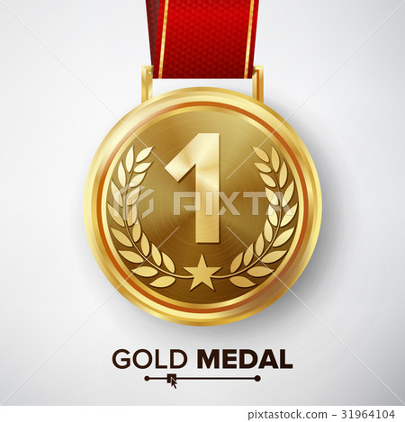 Gold medal,lucky charms 图库插图: gold medal vector. metal realistic first placement