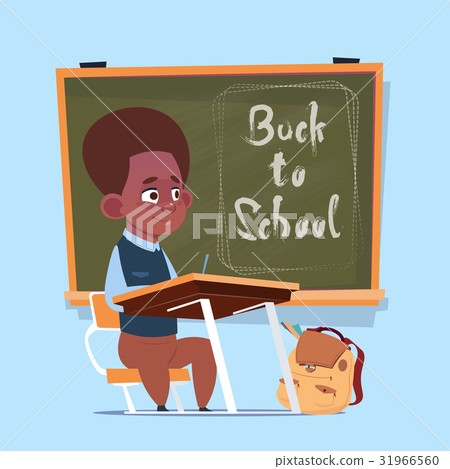 图库插图: small african american school boy sit at desk over