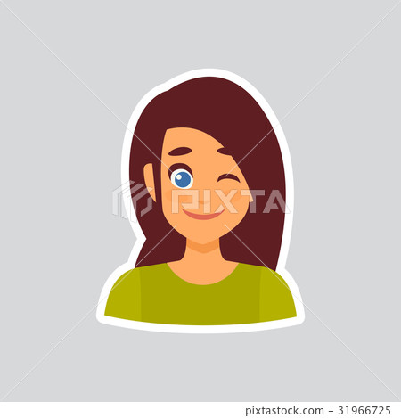 插图素材: girl smiling wink sticker for messenger, label