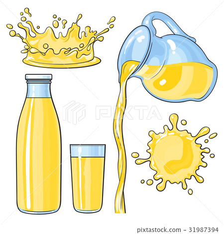 插图素材: splashing and pouring yellow lemon juice in bottle