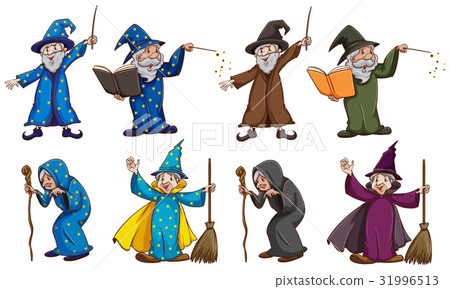 图库插图: witch and wizard with magic wand