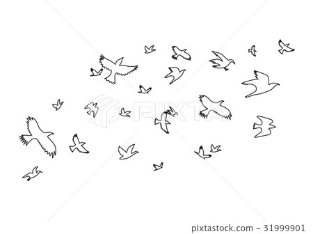 图库插图: silhouette black fly birds thin line set. vector