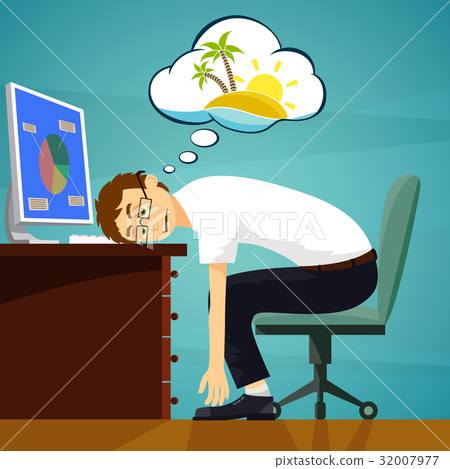 插图素材: tired worker in the workplace.