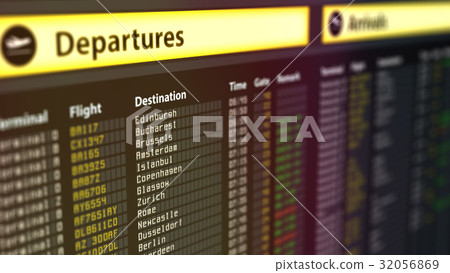 插图素材: departures sign board with flight information