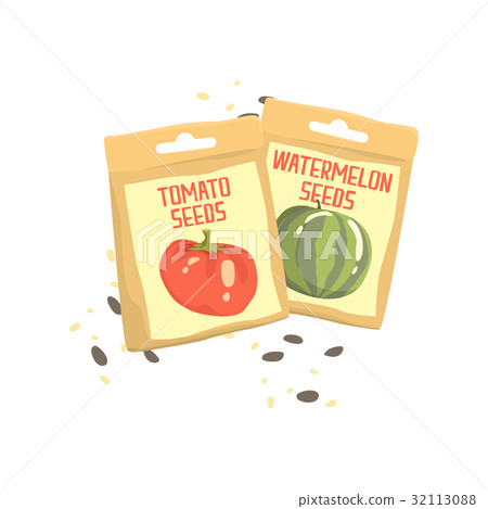 插图素材: packs of tomato and watermelon seeds cartoon