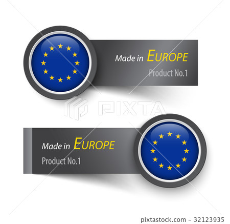 图库插图: flag icon and label with text made in europe