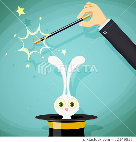 图库插图: magician with magic wand and a rabbit in a hat.