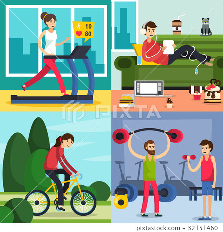 插图素材: fitness training people icon set