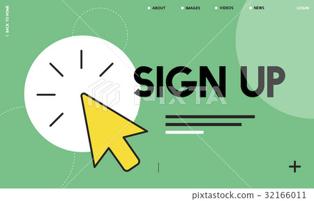 插图素材: sign up in text with mouse pointer icon