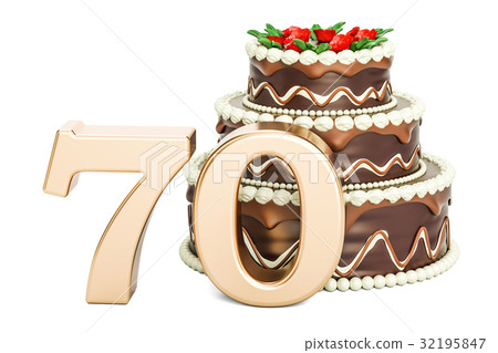 插图素材: chocolate birthday cake with golden number 70